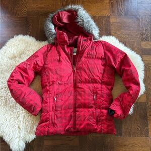 Columbia Women's Checkered Red Puffer Jacket plaid removable hood down coat